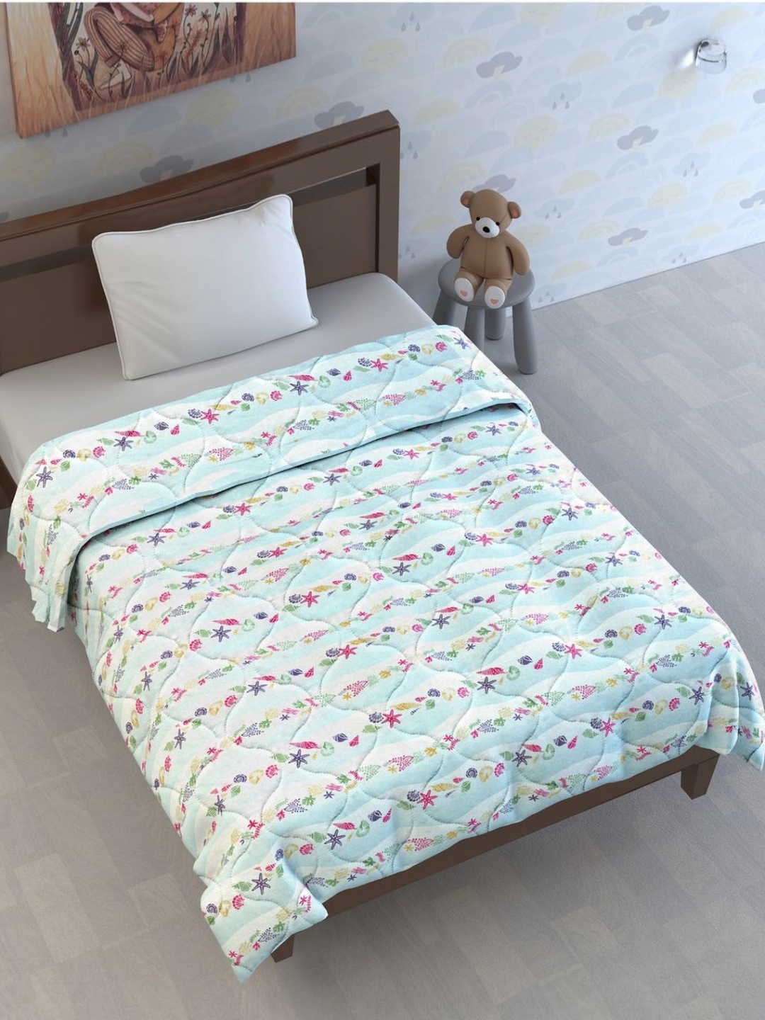 

Divine Casa Blue Floral Cotton Mild Winter Reversible 120 GSM Single Bed Comforter