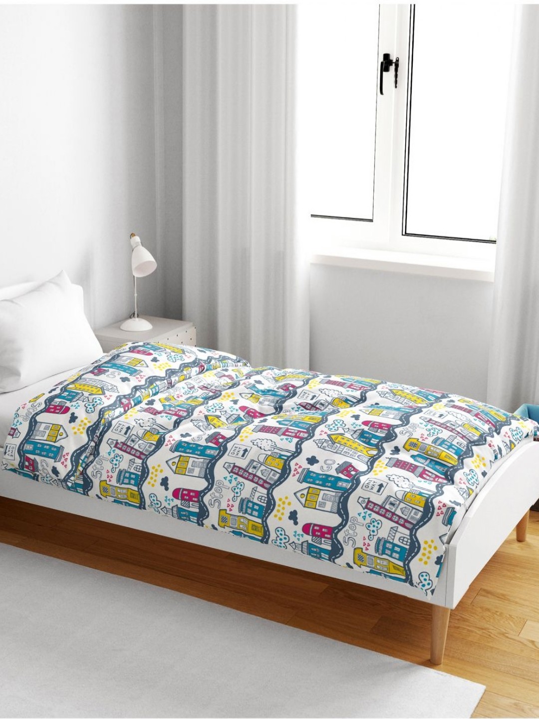 Divine Casa White & Blue Cotton AC Room Reversible 120 GSM Single Bed Blanket