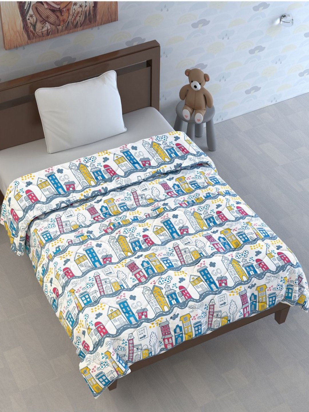 

Divine Casa White & Blue Cotton Mild Winter Reversible 120 GSM Single Bed Comforter