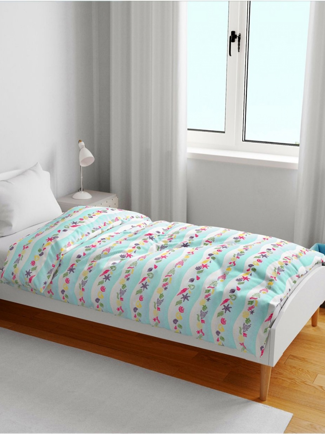 

Divine Casa Turquoise Blue & White AC Room 120 GSM Cotton Single Bed Blanket