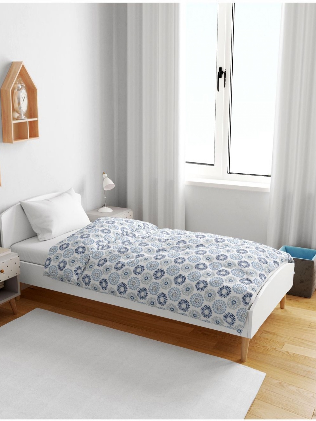 

Divine Casa Grey & White Floral AC Room 120 GSM Cotton Single Bed Blanket