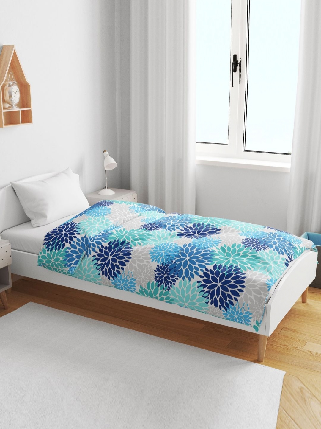 

Divine Casa Blue Floral Printed Cotton AC Room Reversible 120 GSM Single Bed Blanket