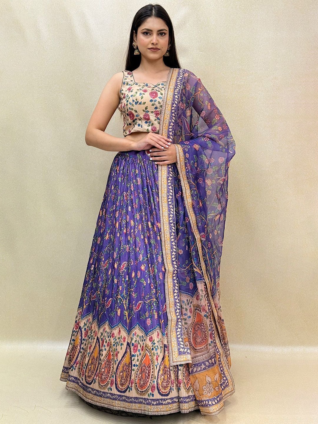 

KUNDAN FAB Printed Ready to Wear Lehenga & Blouse With Dupatta, Purple
