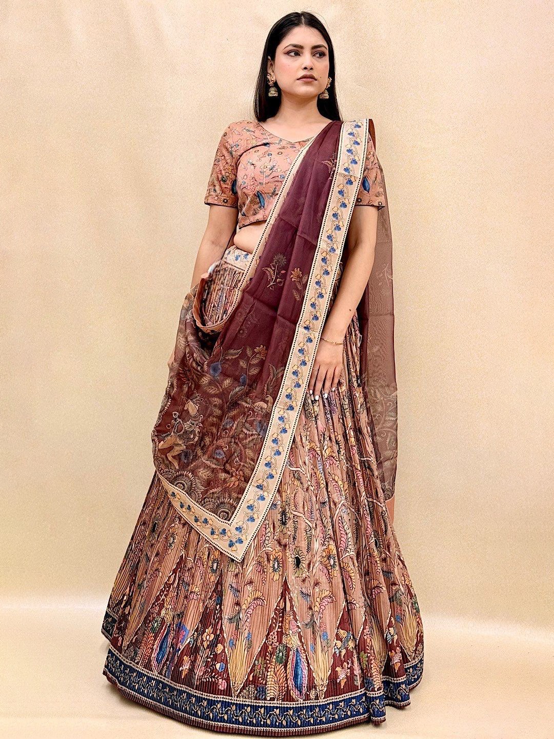 

KUNDAN FAB Printed Ready to Wear Lehenga & Blouse With Dupatta, Peach