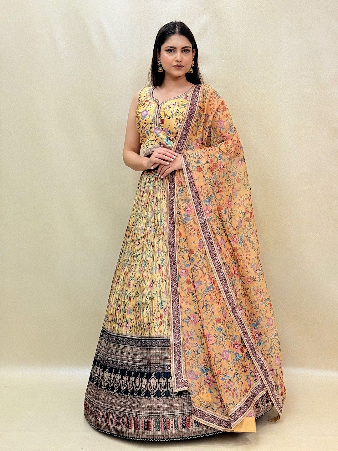 

KUNDAN FAB Printed Ready to Wear Lehenga & Blouse With Dupatta, Yellow