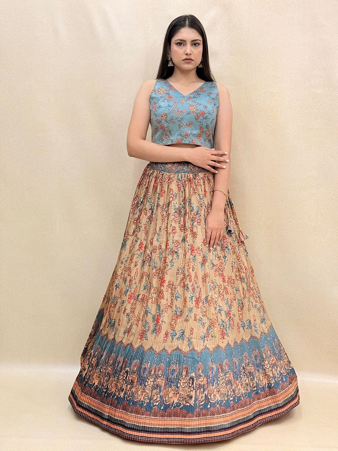 

KUNDAN FAB Printed Ready to Wear Lehenga & Blouse With Dupatta, Blue