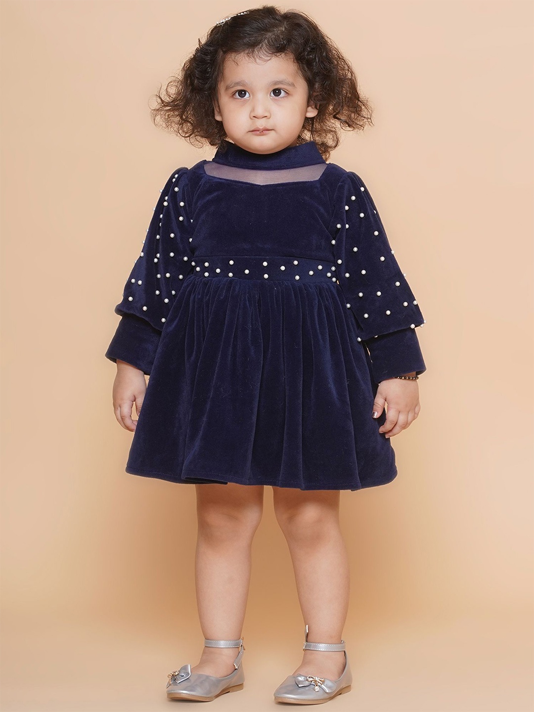 

BAESD Girls Embellished Velvet Fit & Flare Dress, Navy blue