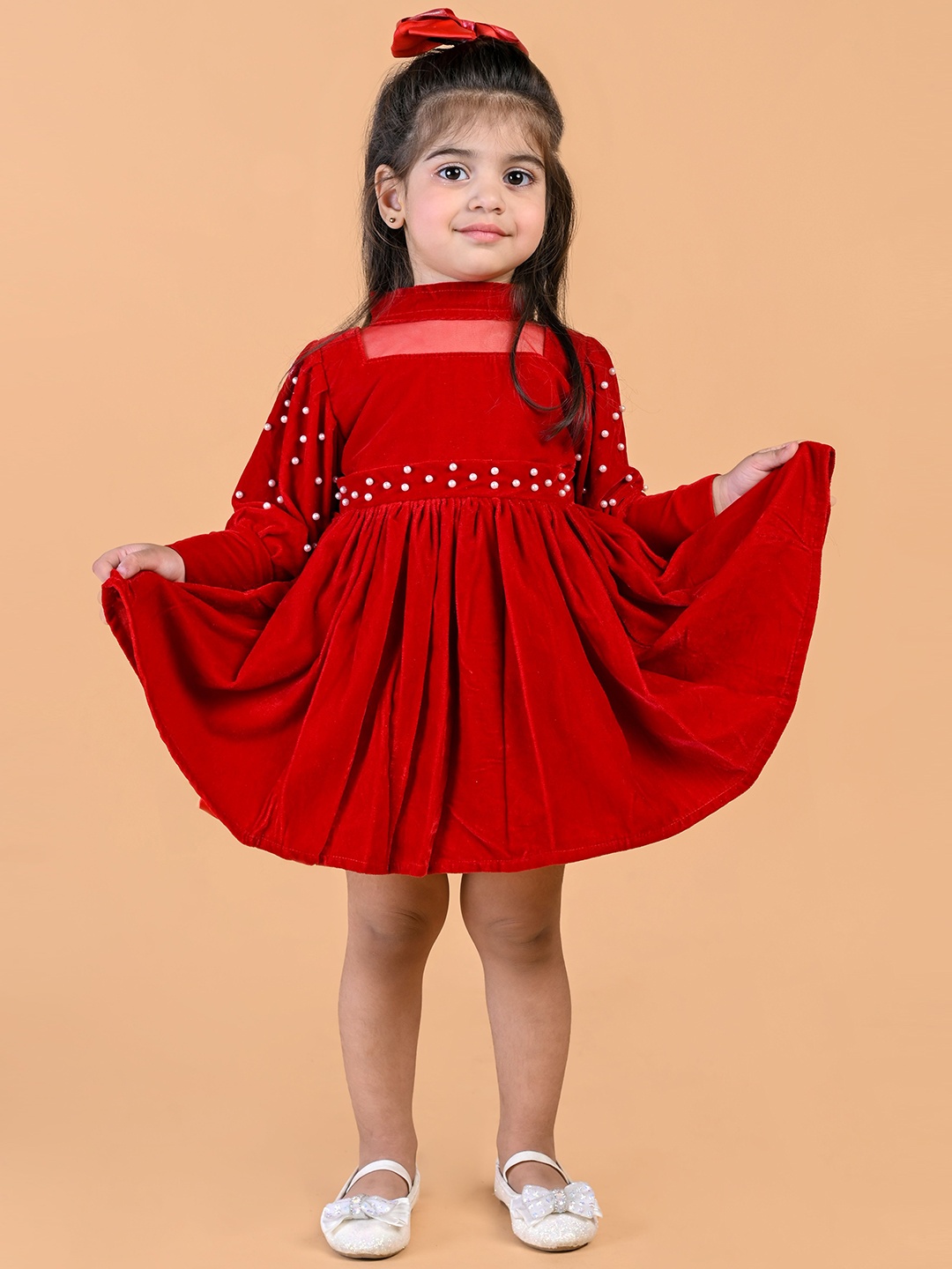 

BAESD Girls Velvet Fit & Flare Dress, Red