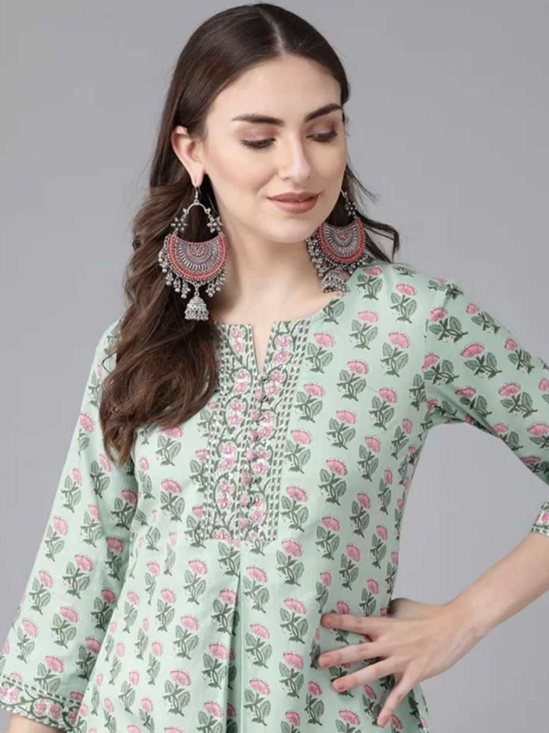 

SITA FASHION HUB Women Ethnic Motifs Printed Pure Cotton Kurti, Cream