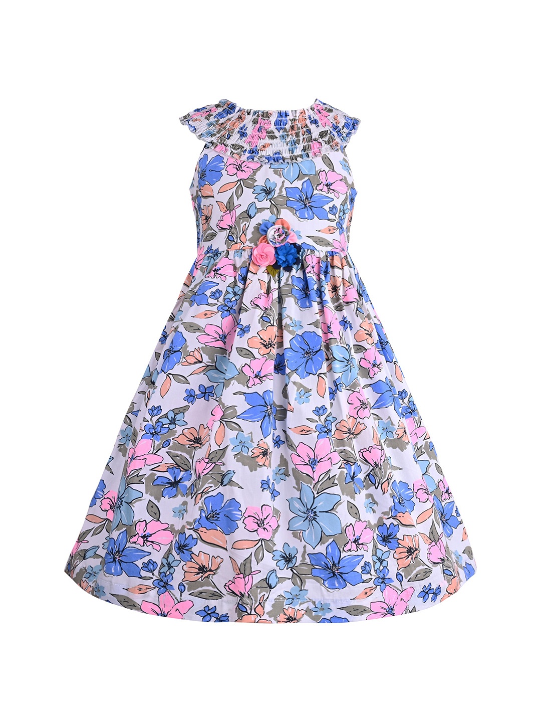 

Wish Karo Girls Floral Printed Satin Fit & Flare Dress, Blue