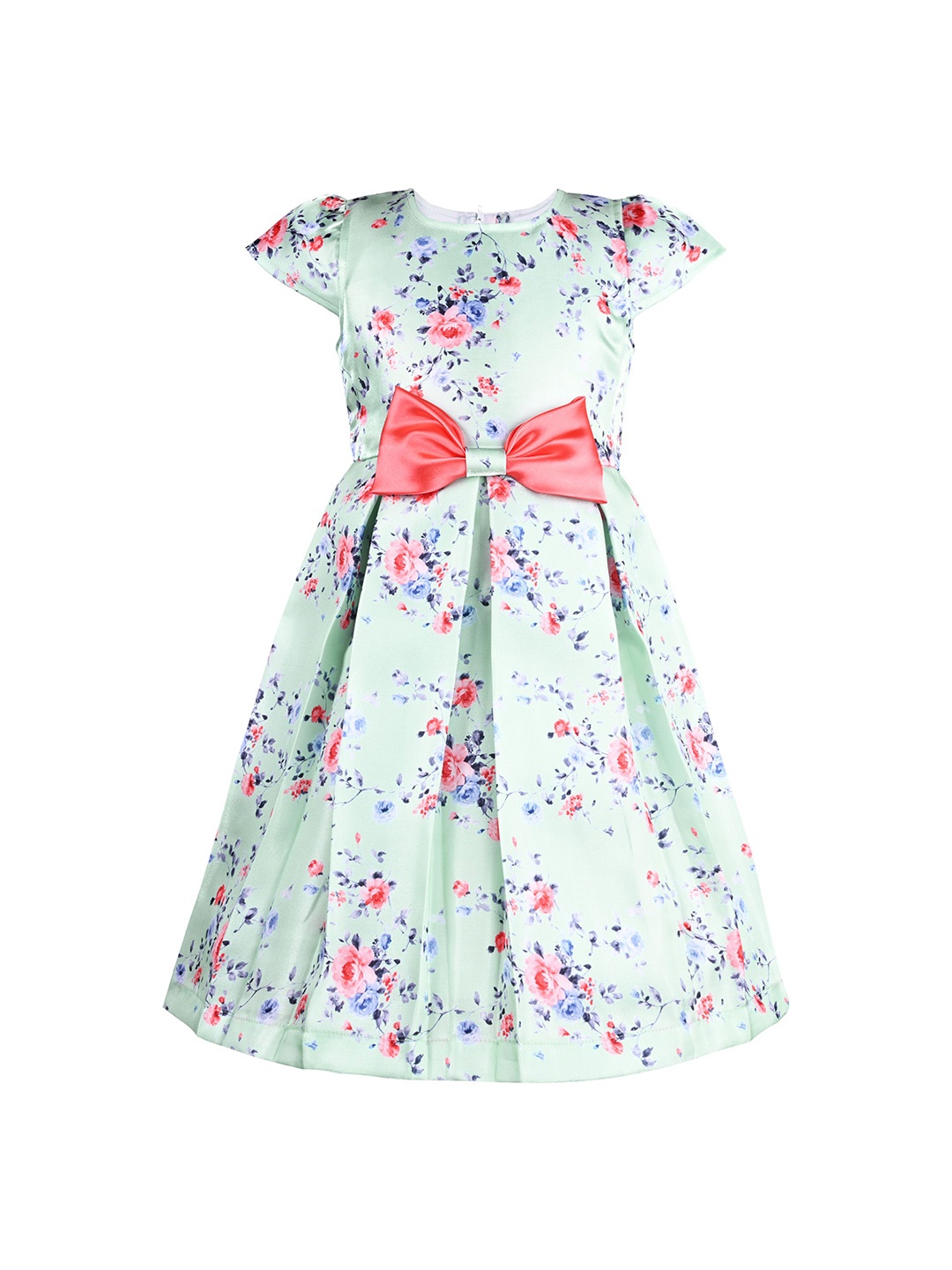 

Wish Karo Girls Floral Printed Satin Fit & Flare Dress, Green