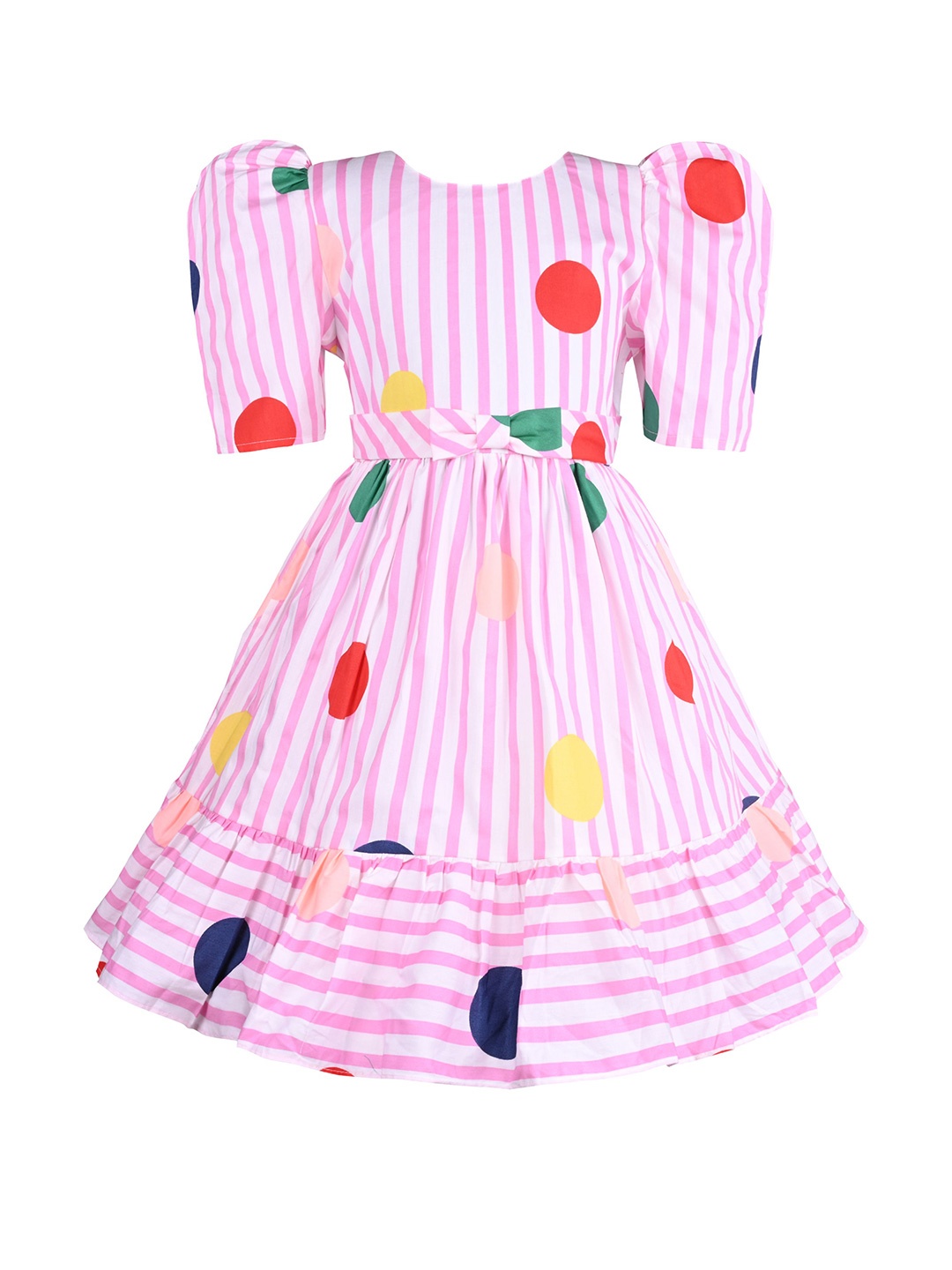 

Wish Karo Girls Polka Dot Striped Fit & Flare Dress, Pink