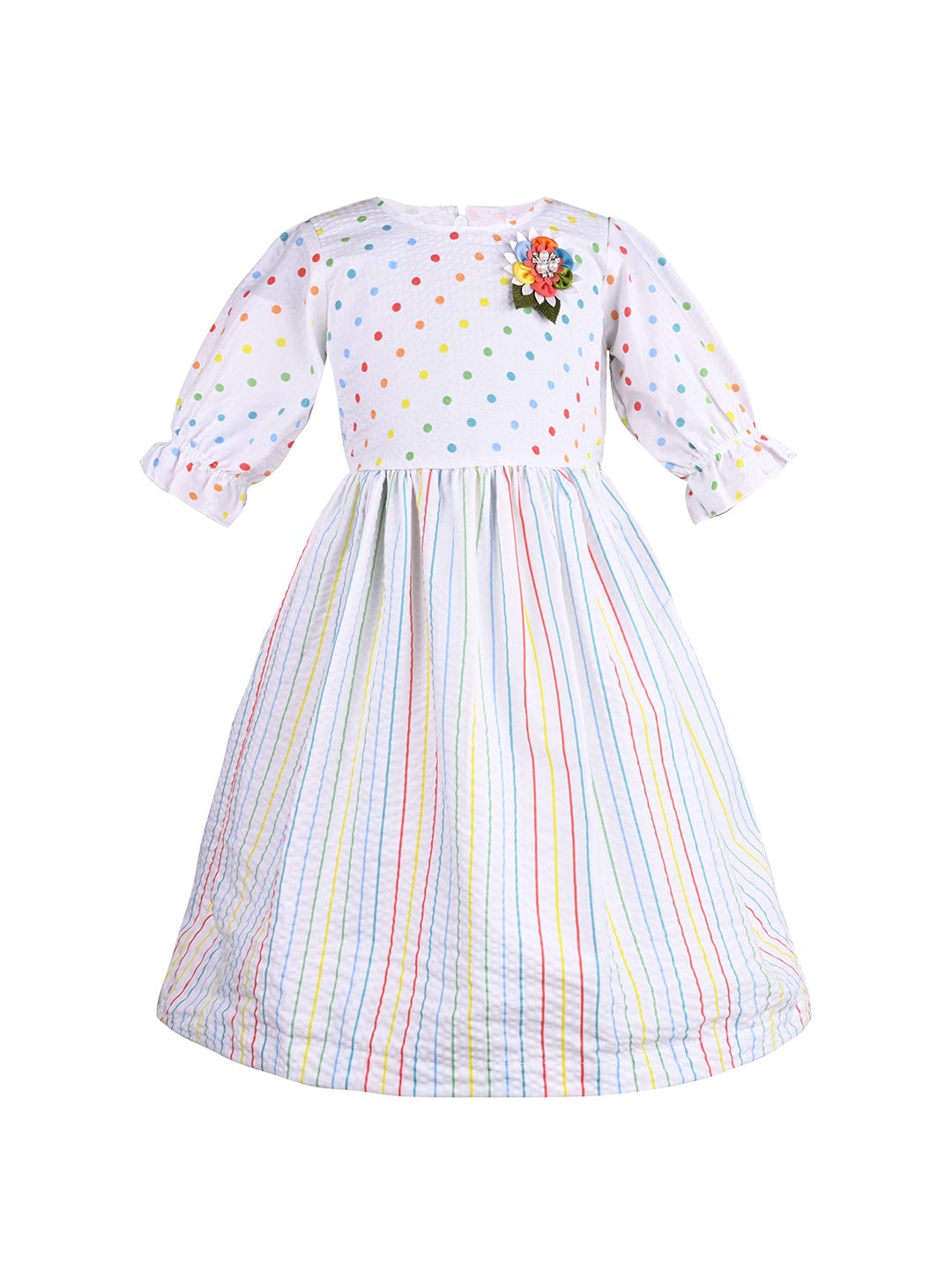 

Wish Karo Girls Striped Satin Fit & Flare Dress, White