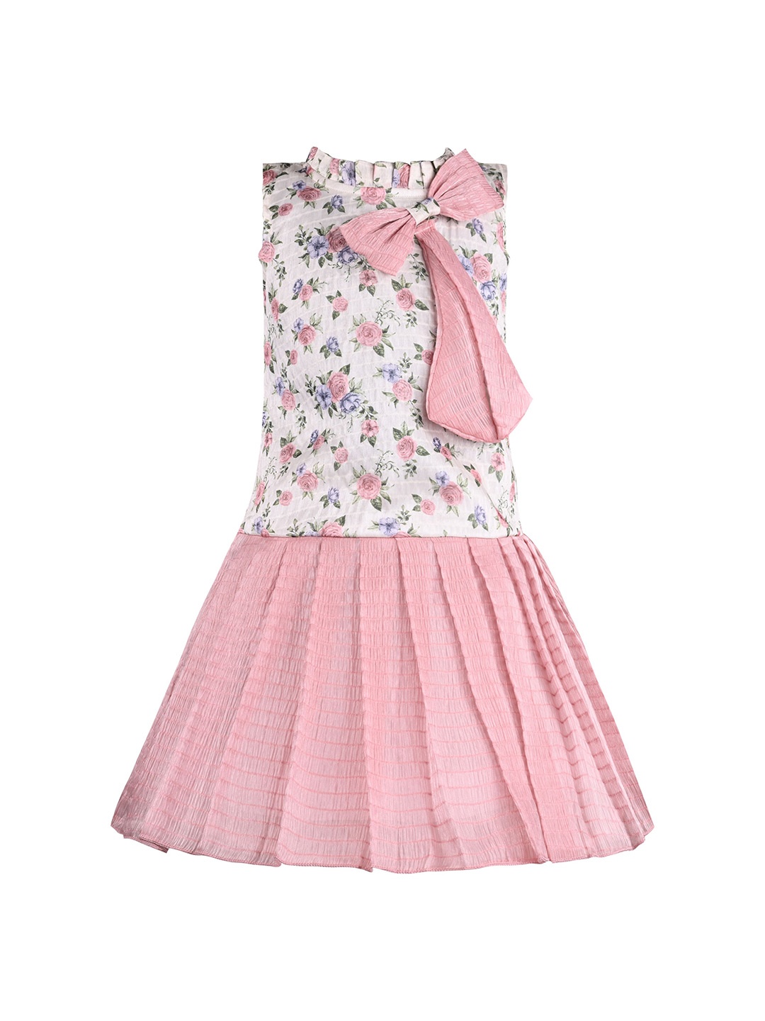 

Wish Karo Girls Floral Printed Chiffon Peplum Dress, Off white