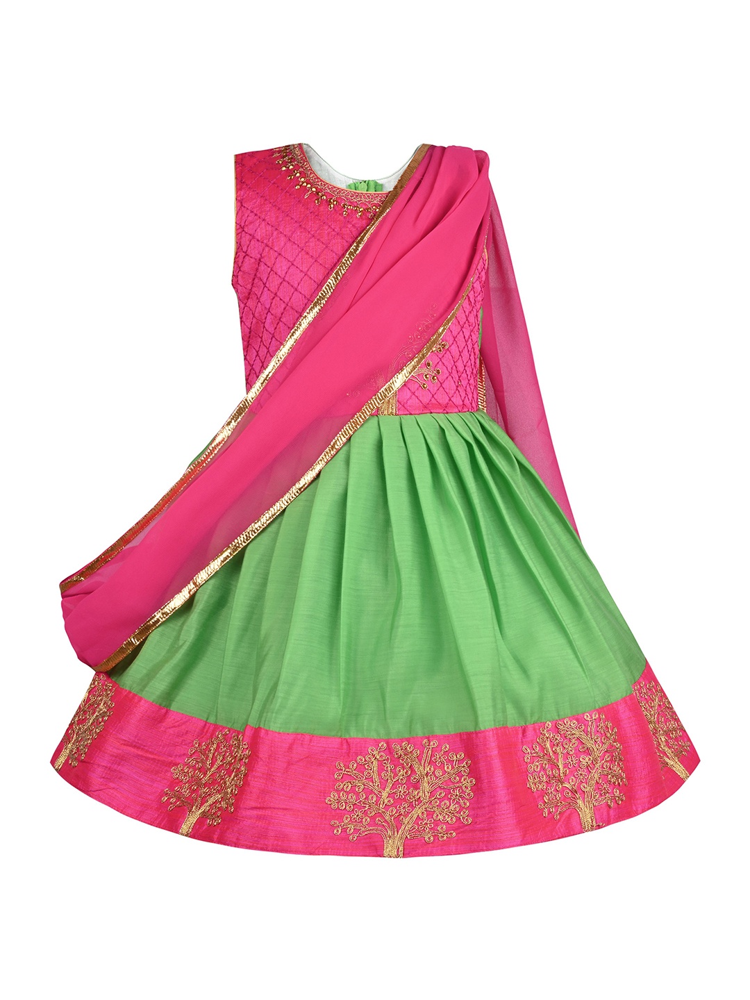 

Wish Karo Girls Embroidered Fit & Flare Dress, Green