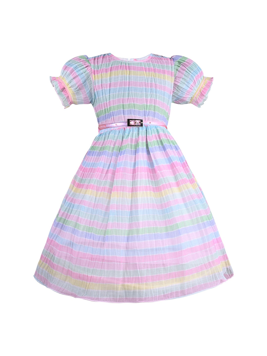 

Wish Karo Girls Striped Cotton Fit & Flare Knee Length Dress, Pink