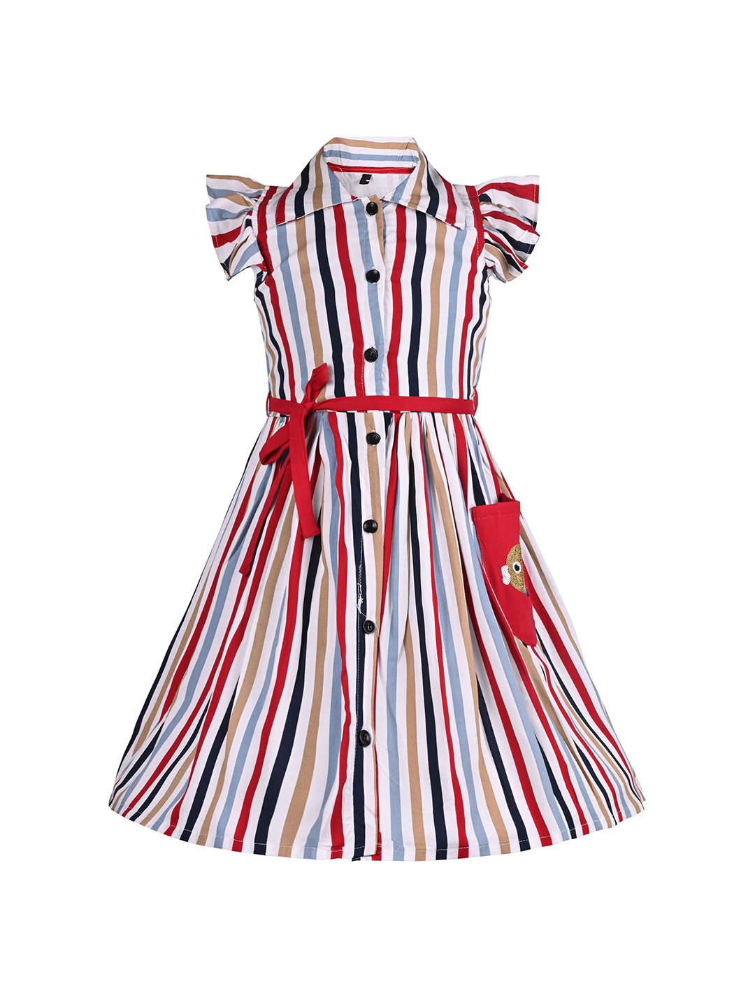 

Wish Karo Girls Striped Cotton A-Line Dress With Belt, White