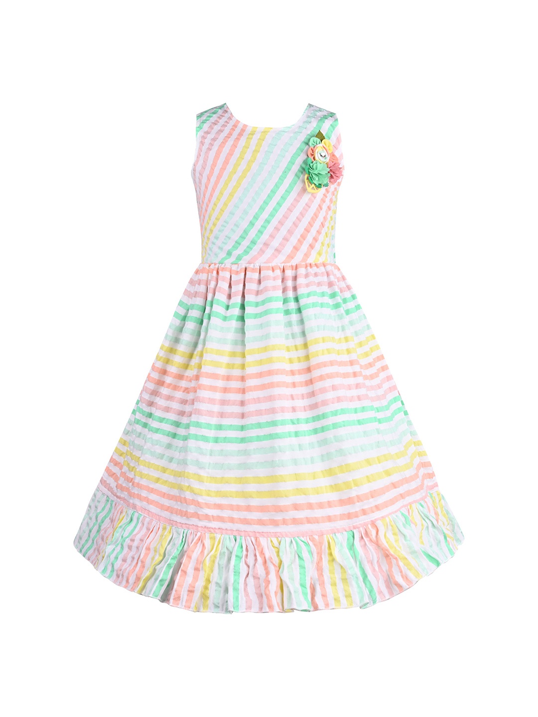 

Wish Karo Girls Striped Fit & Flare Dress, Peach