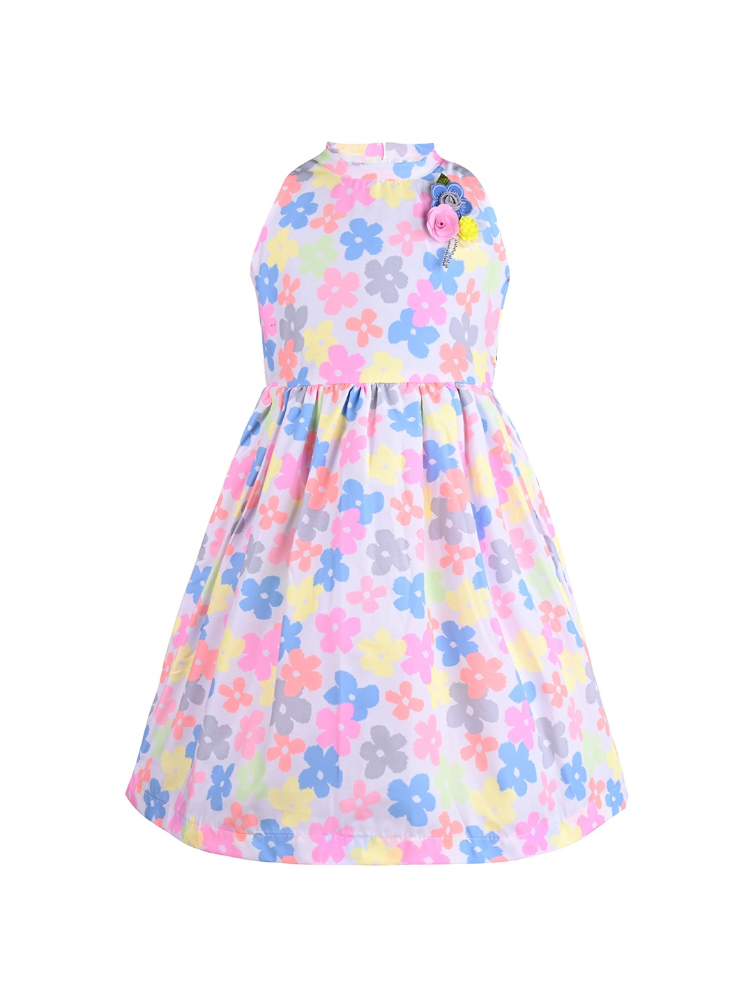 

Wish Karo Girls Floral Printed Satin Fit & Flare Dress, Pink