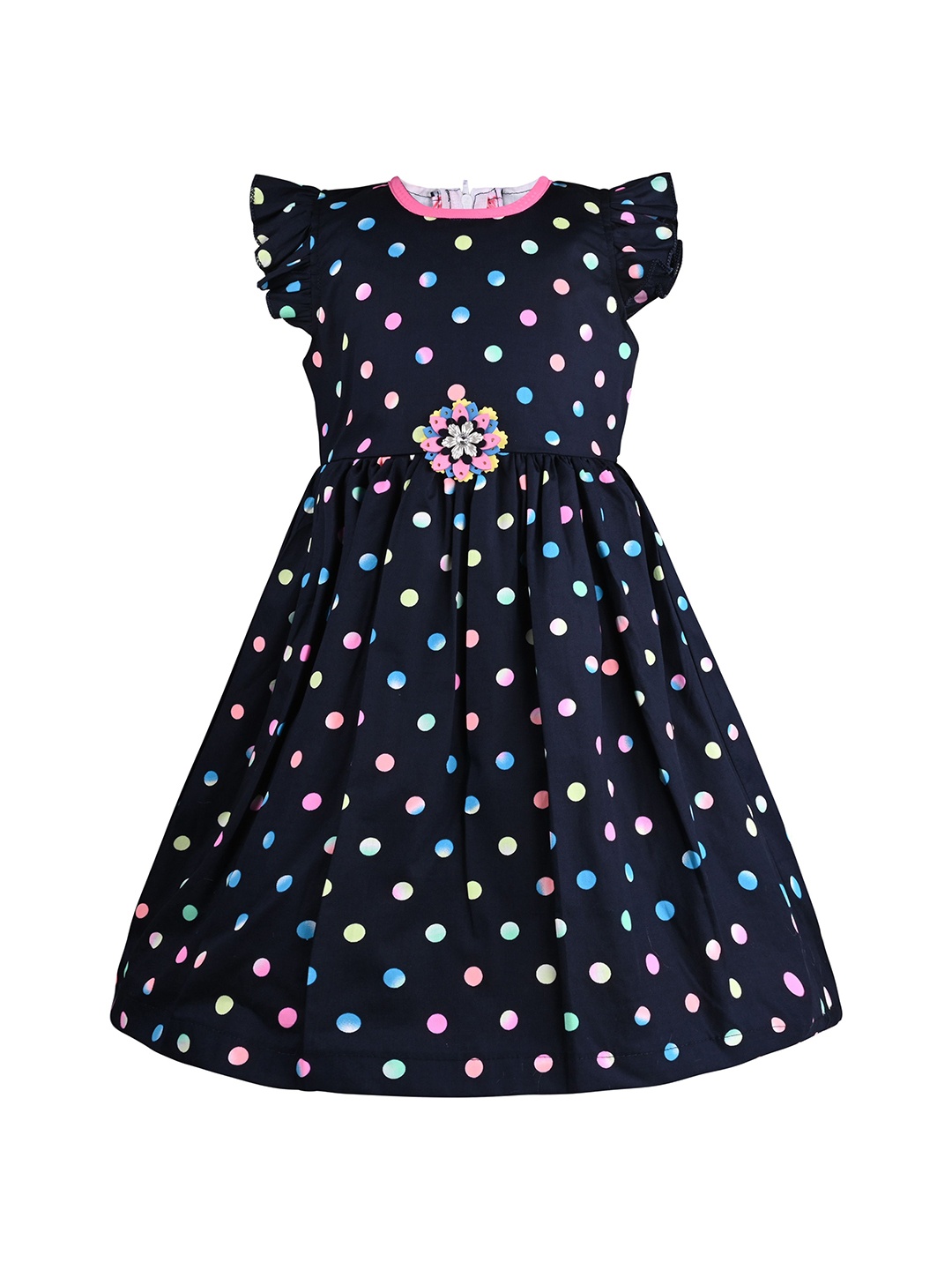 

Wish Karo Girls Polka Dot Printed Fit & Flare Dress, Black