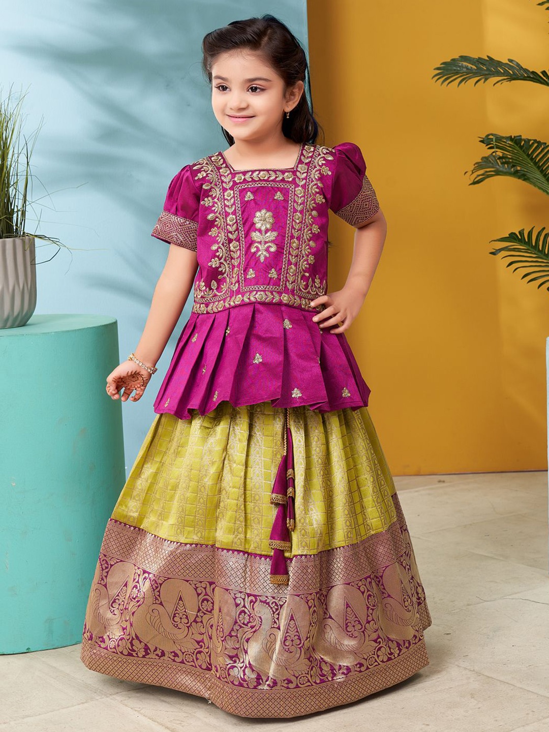 

Sangria Girls Embroidered Lehenga With Blouse, Purple