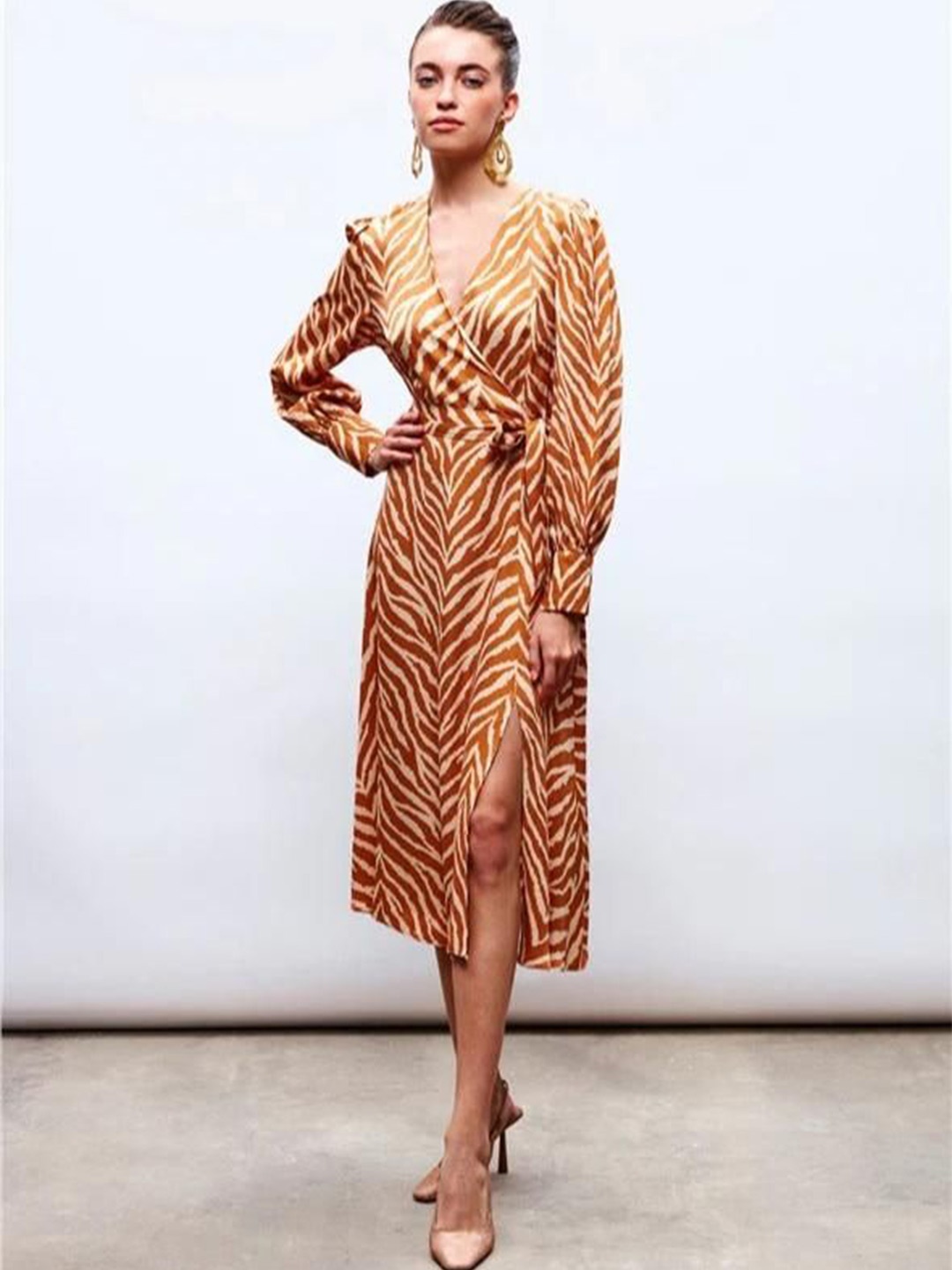 

Fashion Gaiia Women Animal Printed Wrap Dress, Orange