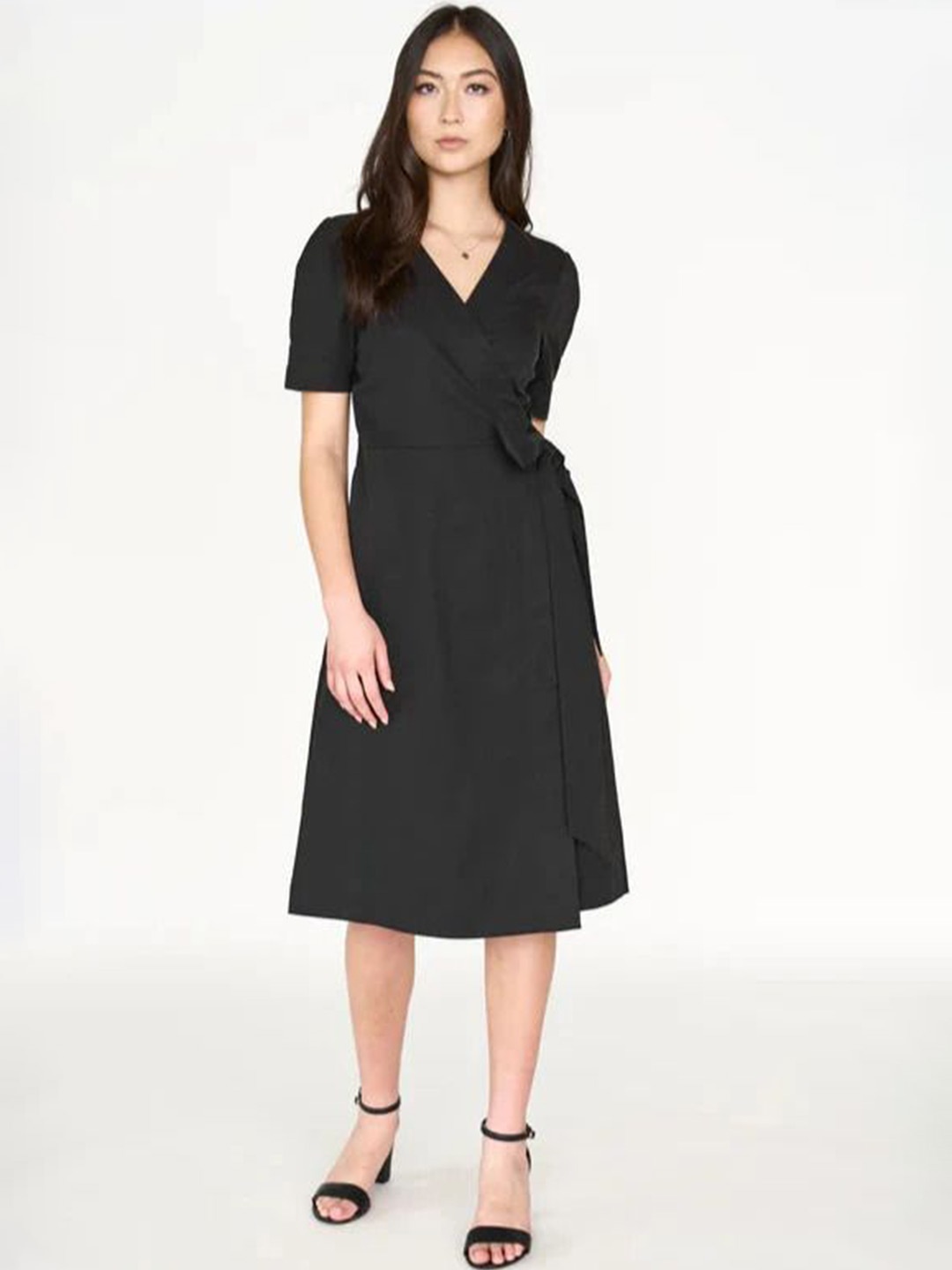 

Fashion Gaiia Women V-Neck Cotton Wrap Dress, Black