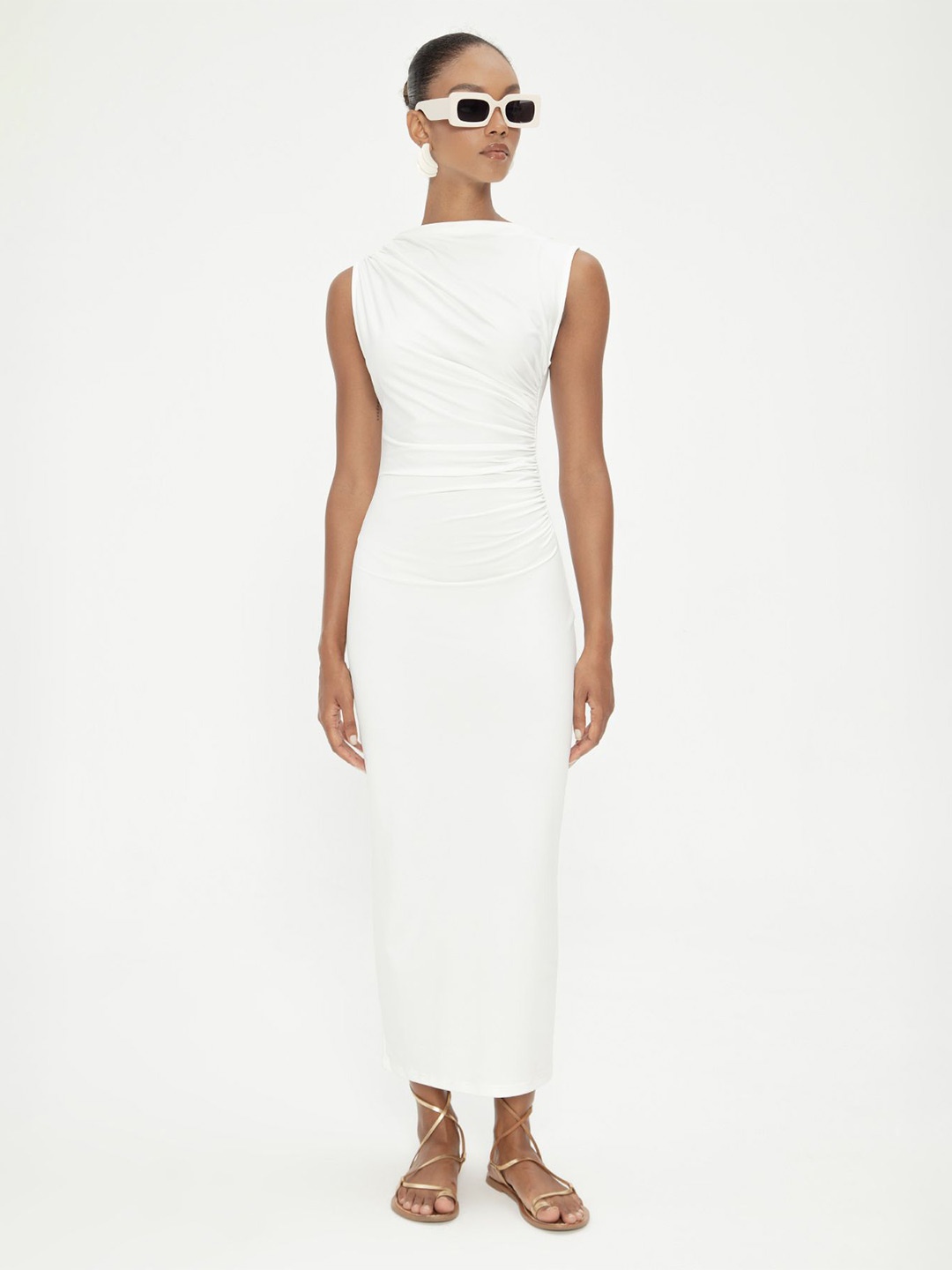 

Fashion Gaiia Draped Bodycon Dress, White