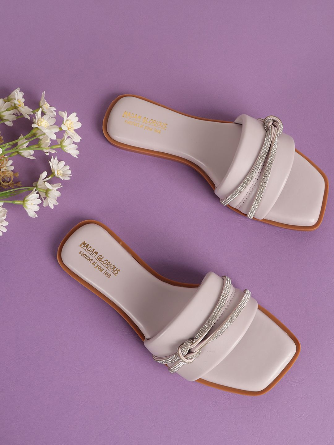 

madam glorious Women Embellished Open Toe Flats, Lavender
