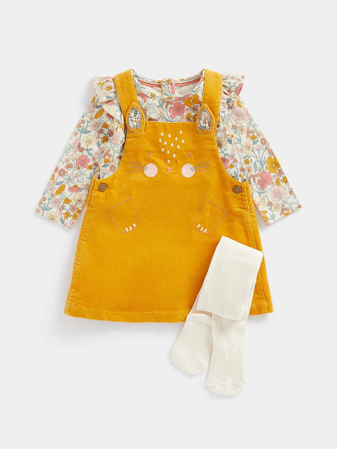 

Mothercare Infant Girls Self-Design Full Sleeves Dungaree Set, Yellow