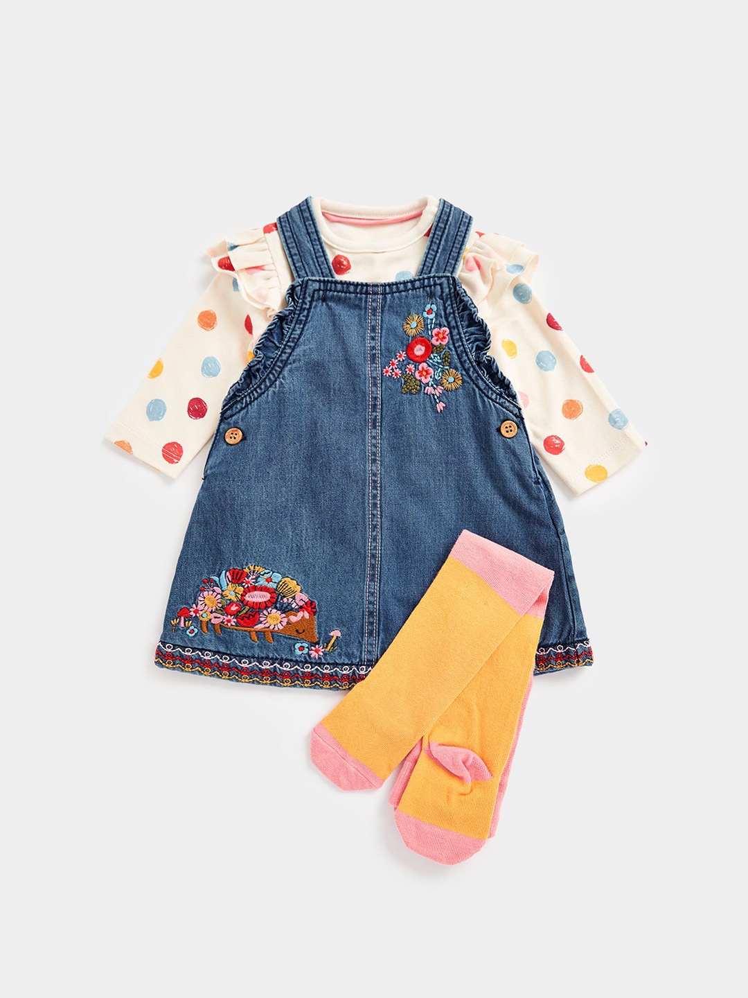 

Mothercare Infant Girls Floral Embroidered Full Sleeves Dungaree Set, Blue