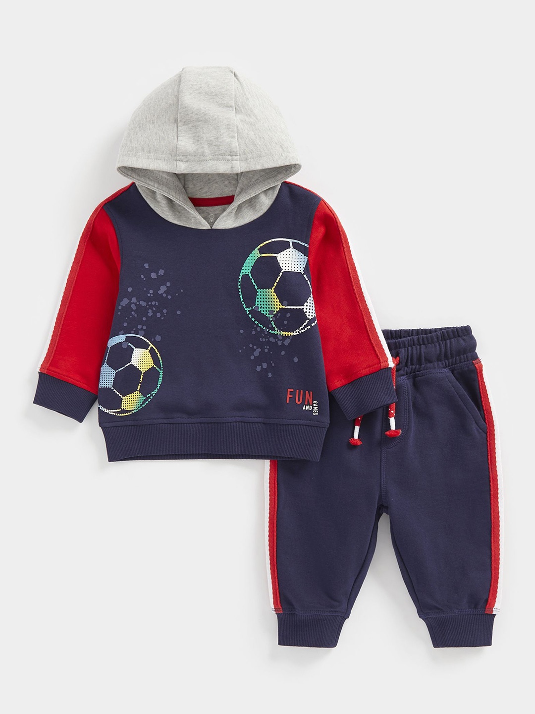 

mothercare Boys Printed Full Sleeves Sweatshirt & Jogger, Navy blue