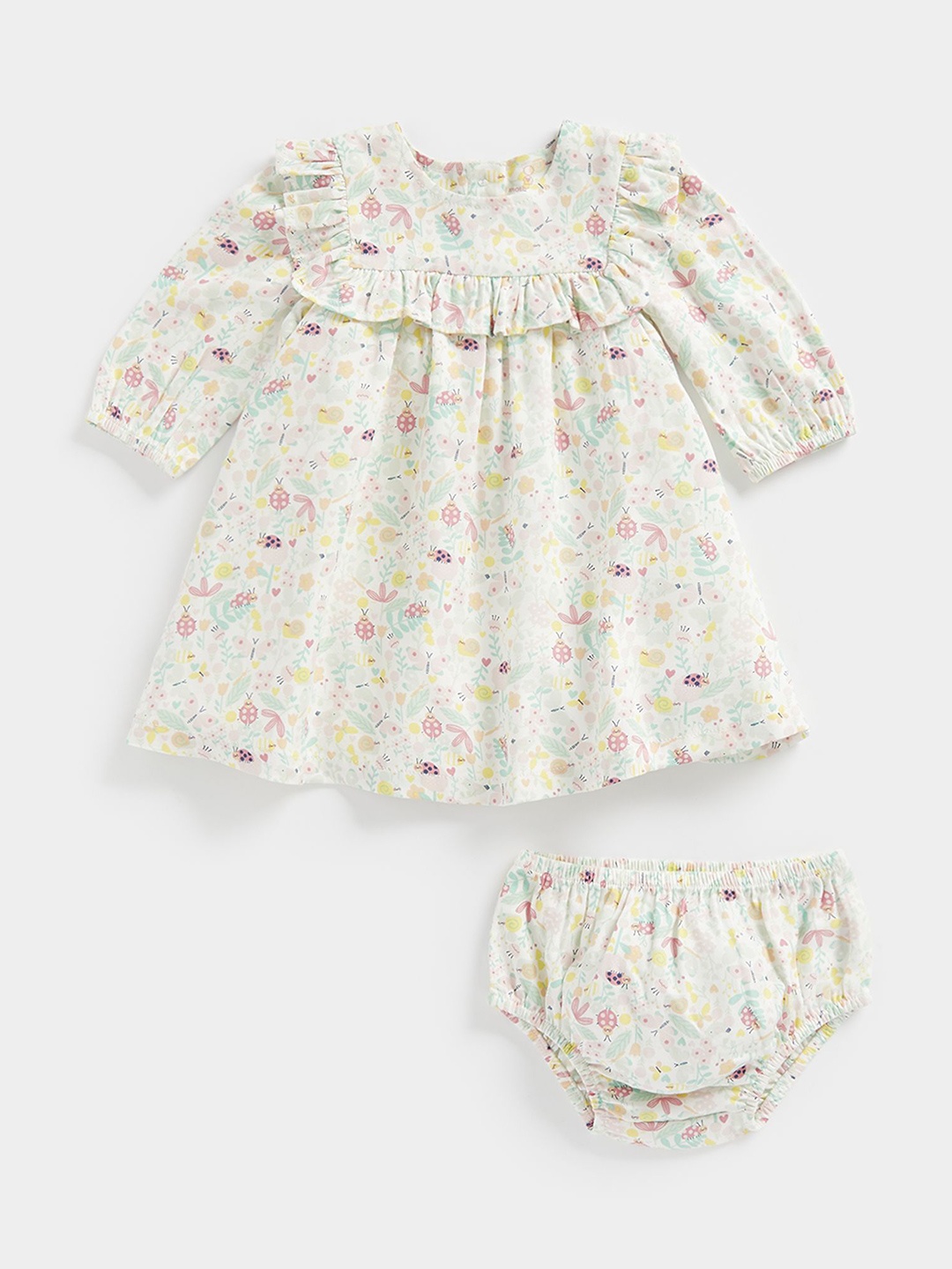 

mothercare Infant Girls Printed Pure Cotton Dress and Knickers, Off white