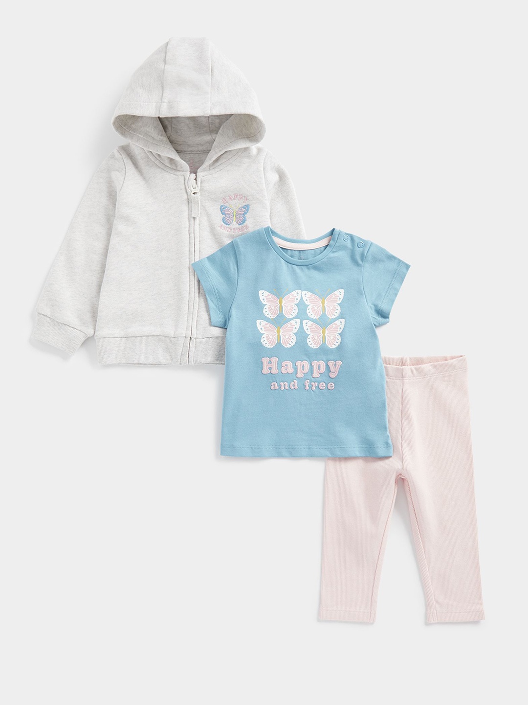 

mothercare Infant Girls Printed Full Sleeves T-shirt With Legging Set, Grey