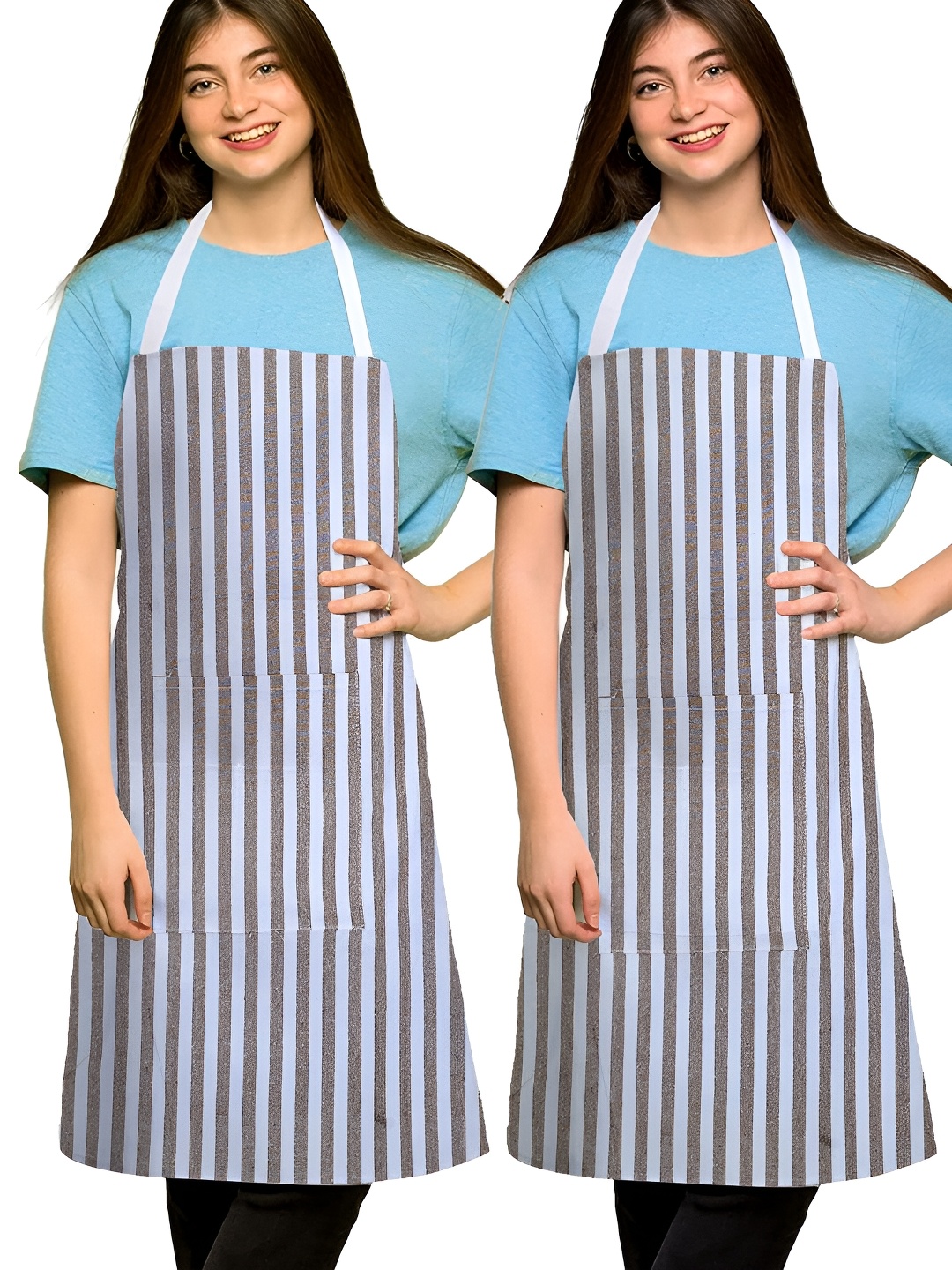 

ANA Brown & White 2 Pieces Striped Cotton Waterproof Aprons