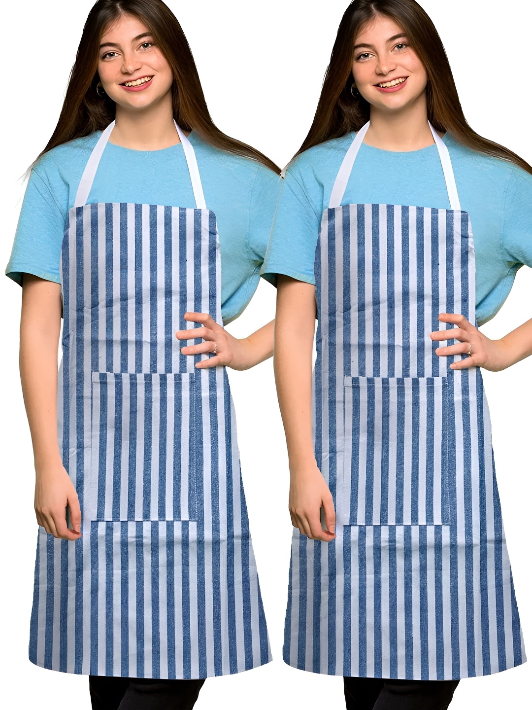 

ANA Blue & White 2 Pieces Striped Cotton Waterproof Aprons