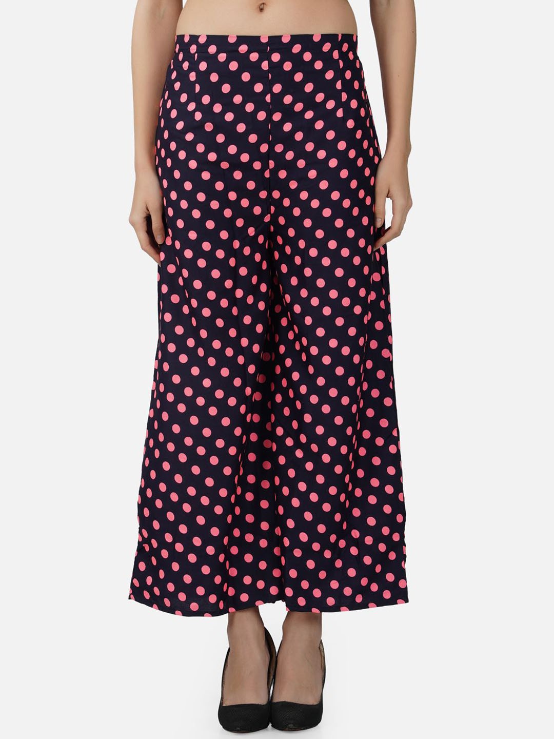 

Moda Rapido Women Polka Dot Printed Smart Flared Trousers, Black