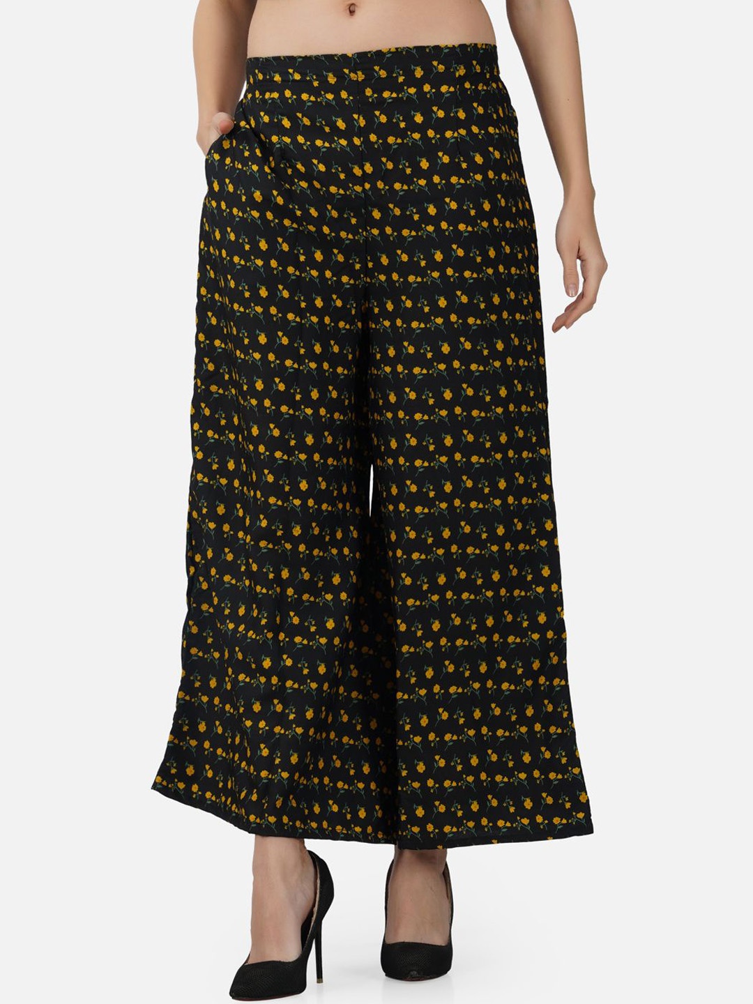 

Moda Rapido Women Floral Printed Smart Flared Trousers, Black