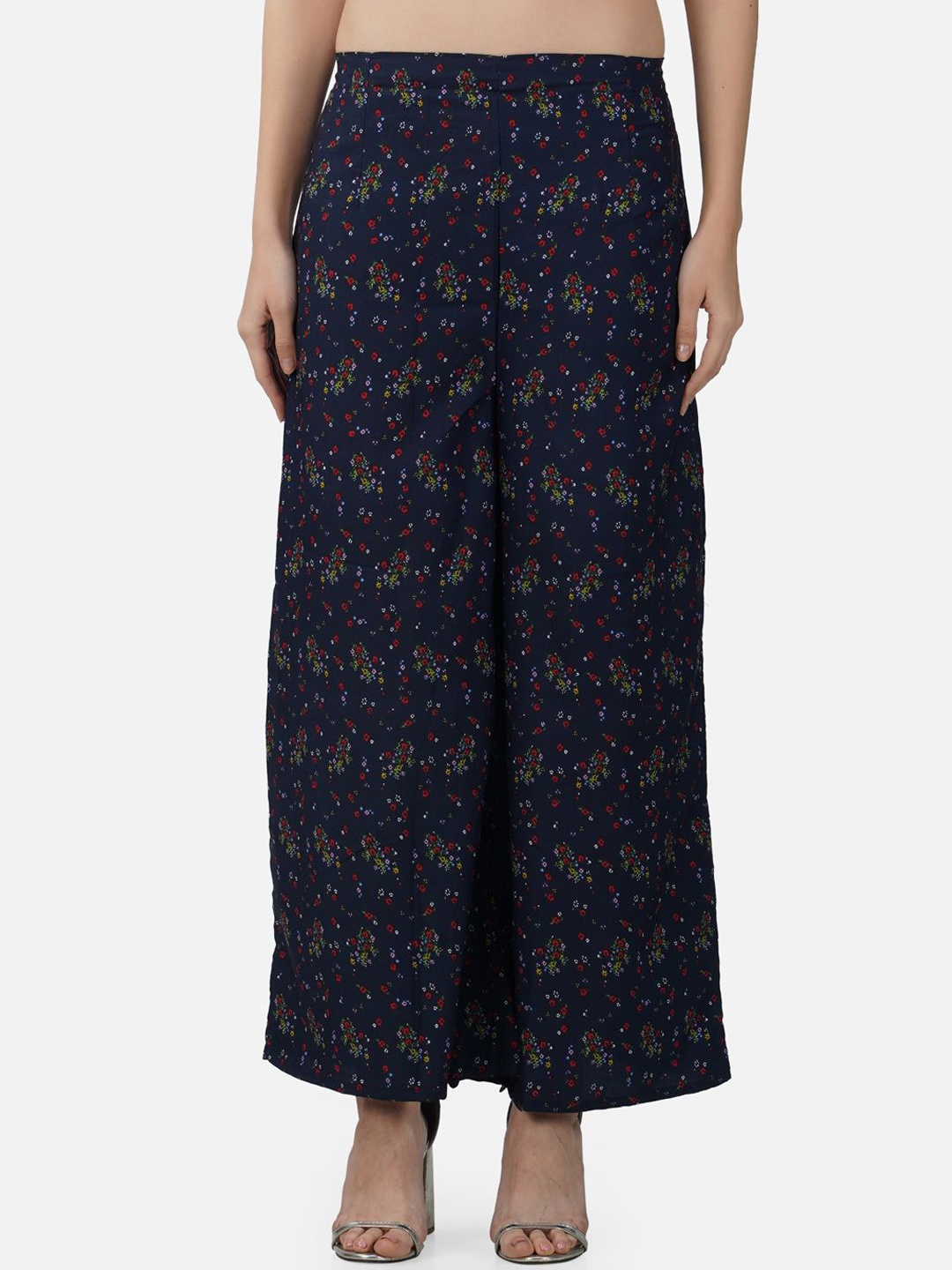 

Moda Rapido Women Floral Printed Wide Leg Palazzos, Navy blue