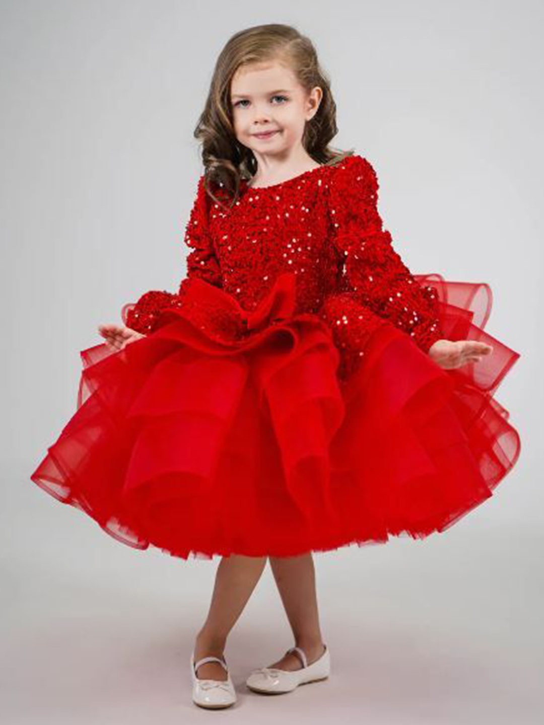 

First Little Smile Girls Sequined Embellished Fit and Flare Dress, Red
