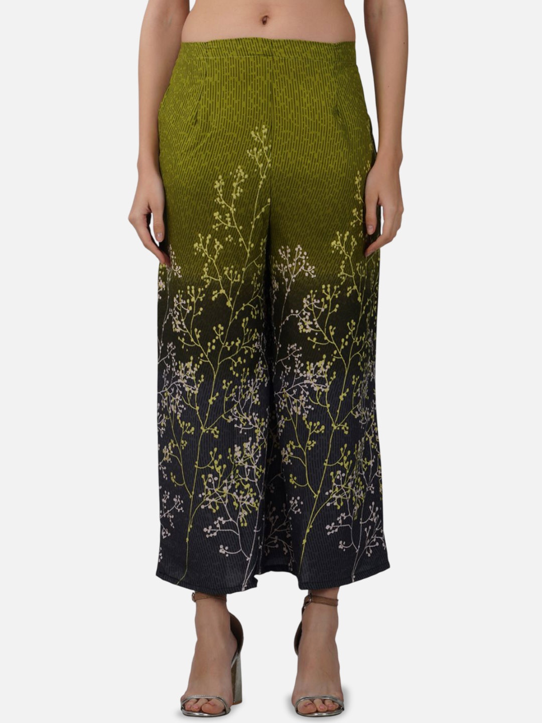 

Moda Rapido Women Floral Printed Flared Cropped Palazzos, Olive