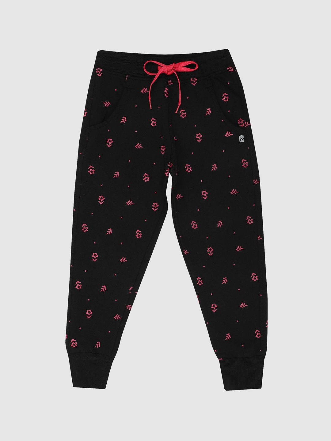 

Bodycare Girls Printed Cotton Side Pockets Joggers, Black