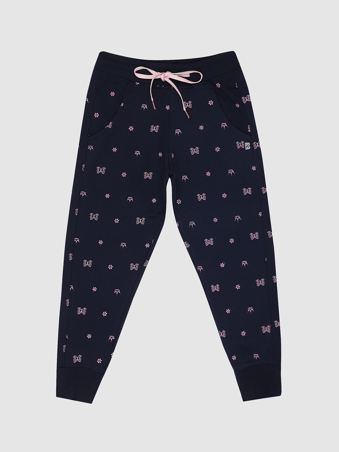 

Bodycare Girls Printed Cotton Joggers, Navy blue