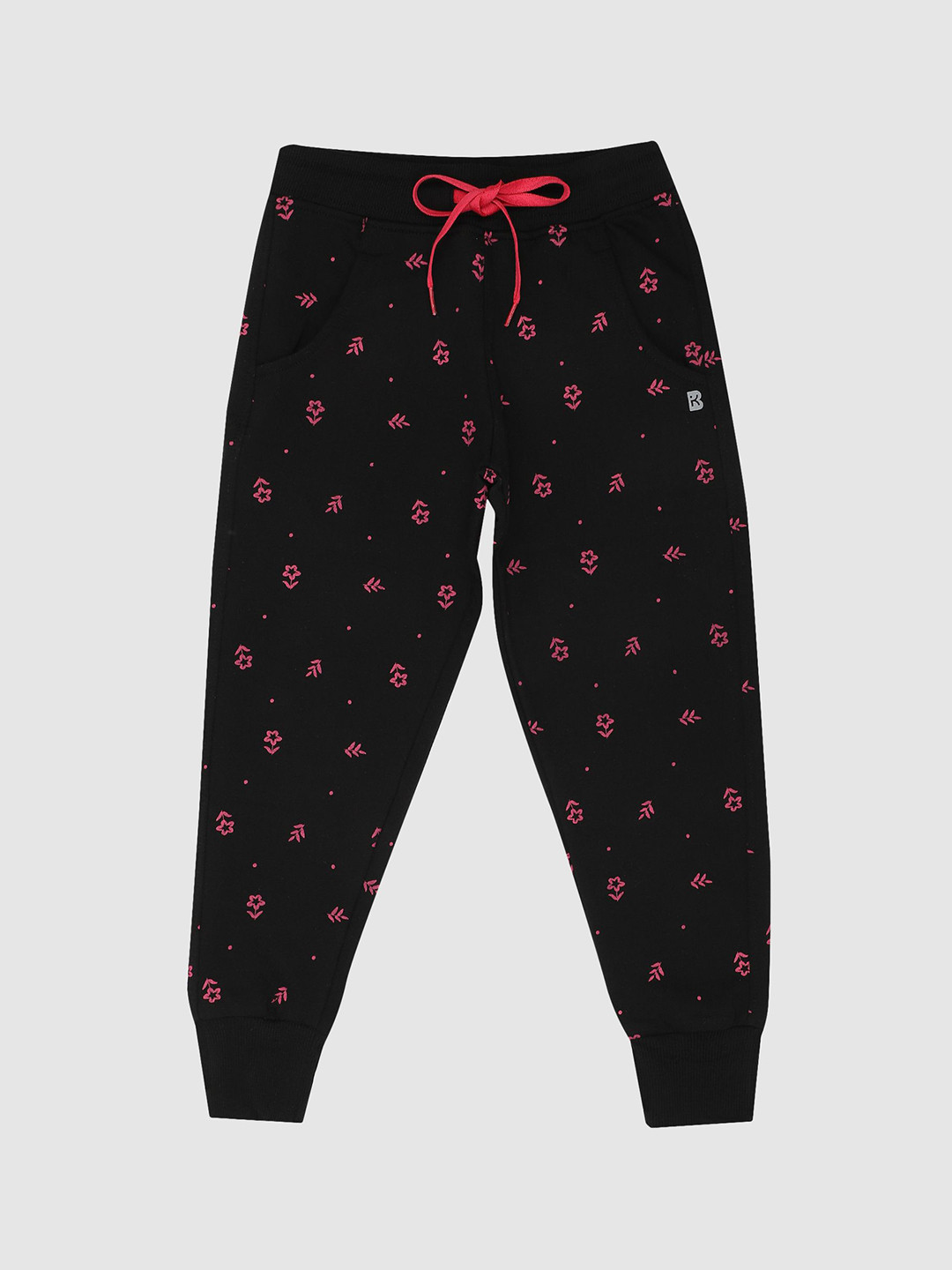 

Bodycare Girls Floral Printed Cotton Regular Fit Joggers, Black