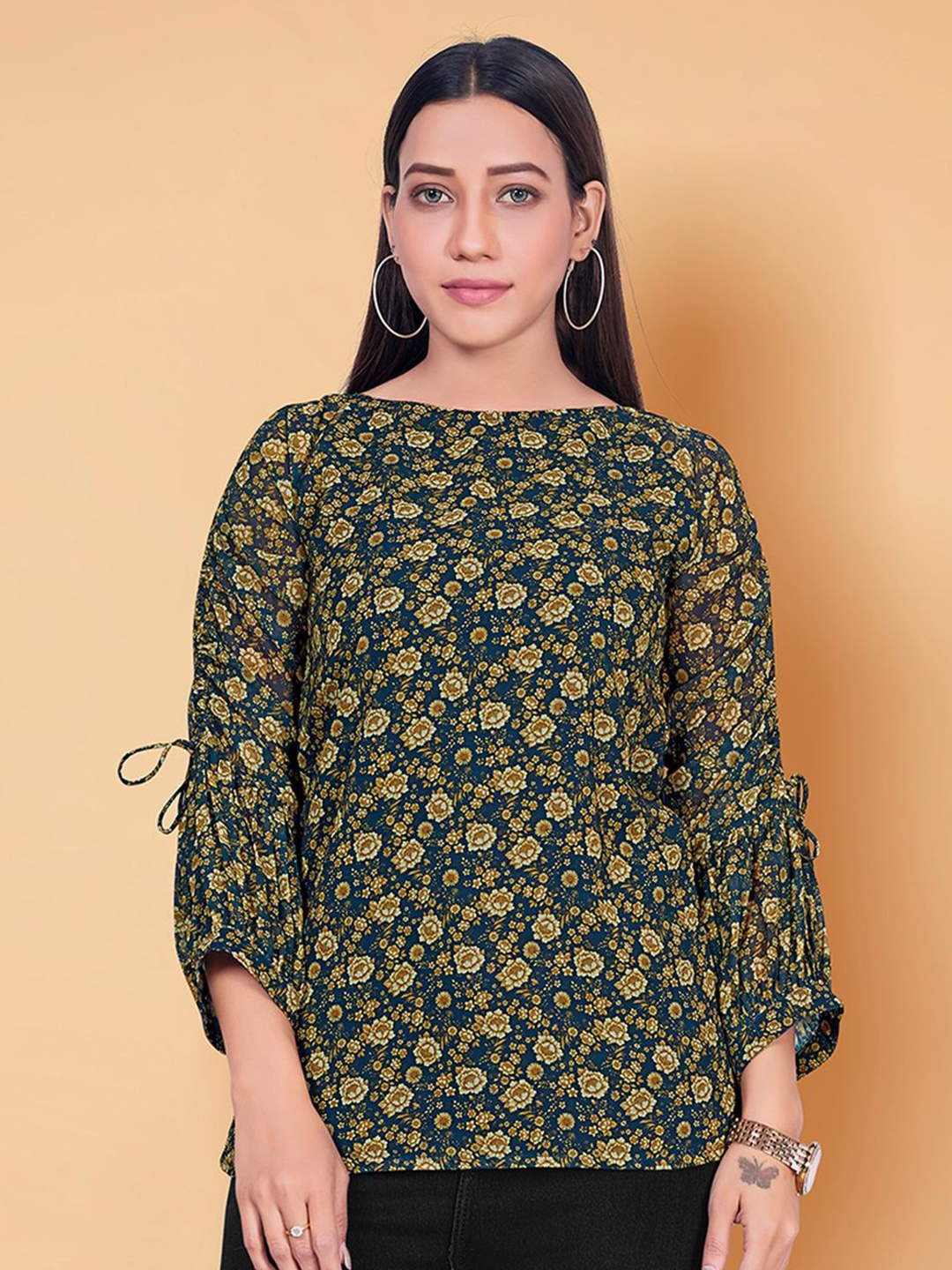 

Moda Rapido Women Floral Printed Georgette Top, Olive