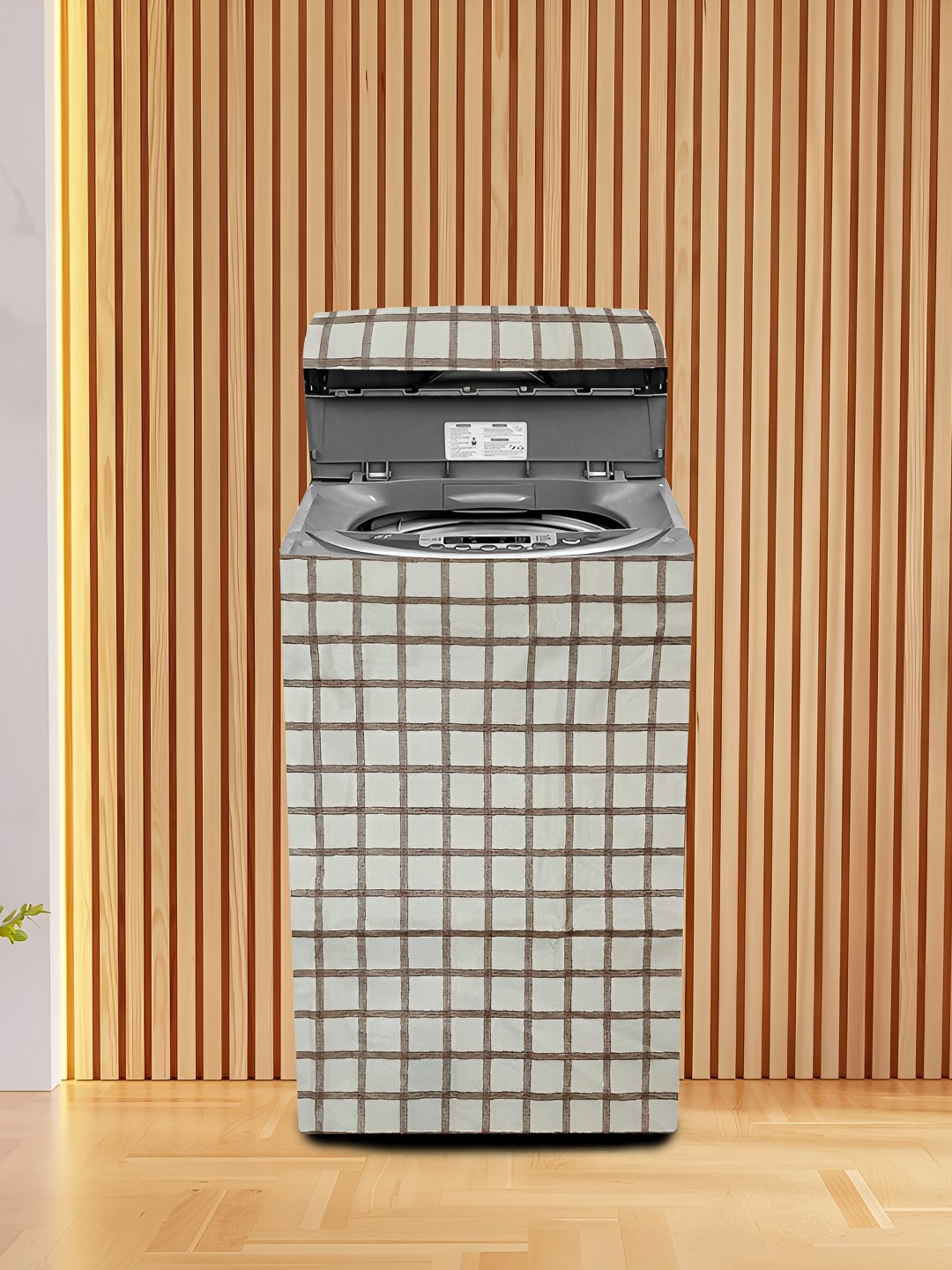 

KANUSHI INDUSTRIES Beige & Brown Printed Top Load Fully Automatic Washing Machine Cover
