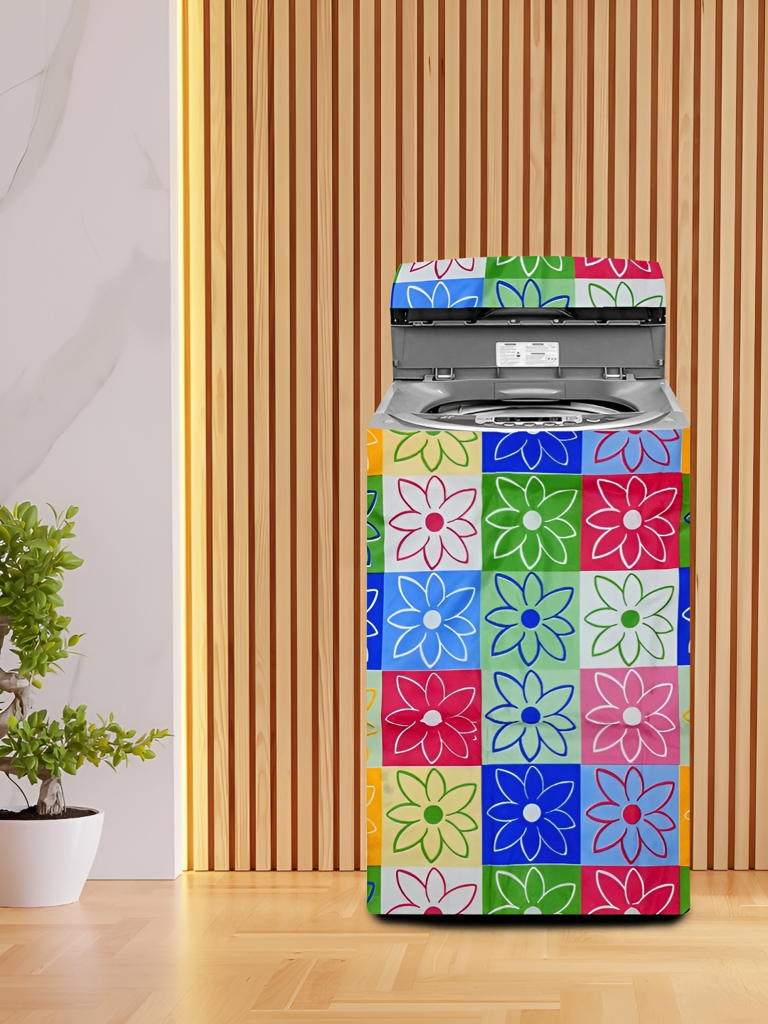 

KANUSHI INDUSTRIES Blue & Red Printed Top Load Fully Automatic Washing Machine Cover