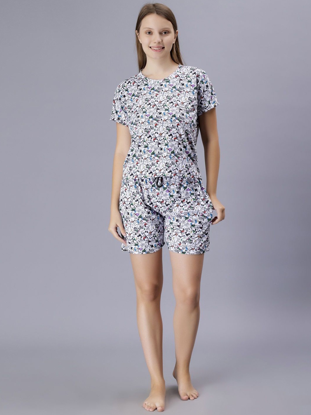 

XPIOX Women Printed Night Suits, White