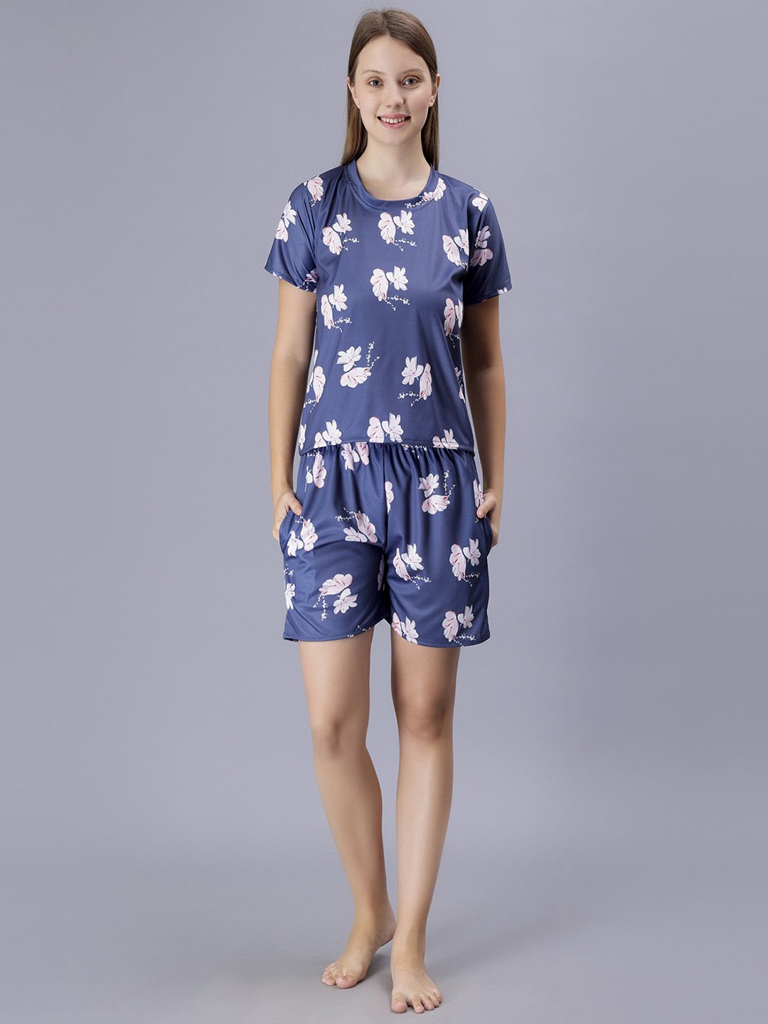 

XPIOX Women Floral Printed Night Suits, Blue