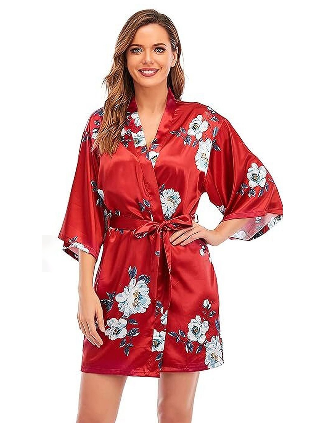 

XPIOX Women Printed Nightdress, Maroon